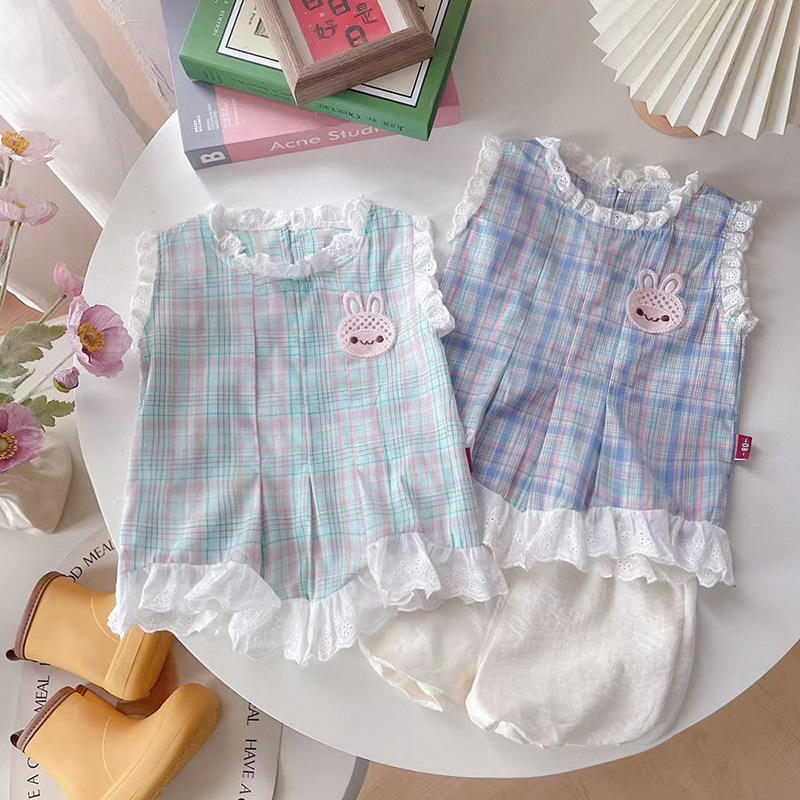 Girls Checked Sleeveless Top & Shorts Set | 2-Piece Summer Outfit (18M–6Y)