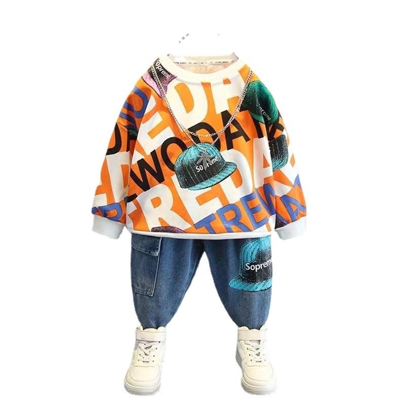 Boys Trendy Sweatshirt & Jeans 2-Piece Set | Casual Spring & Autumn Kids Outfit (18M–6Y)