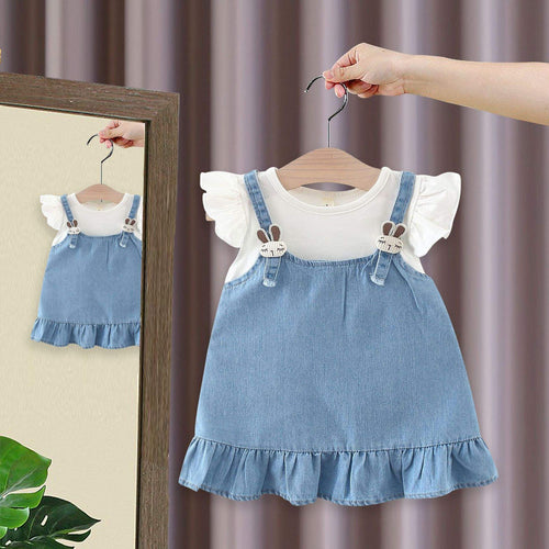 Baby Girls Cute Rabbit Fly Sleeve Dress | Newborn Summer Frock