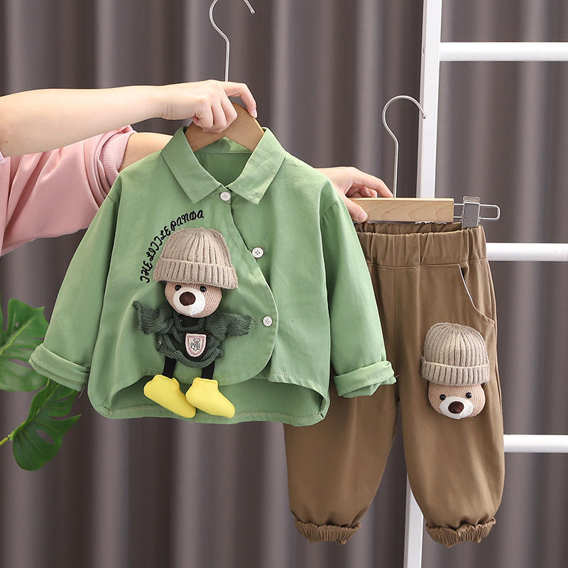 Boys /Girls Cute Doll Bear Print Shirt & Pants Set | Spring & Autumn 2-Piece Kids Outfit