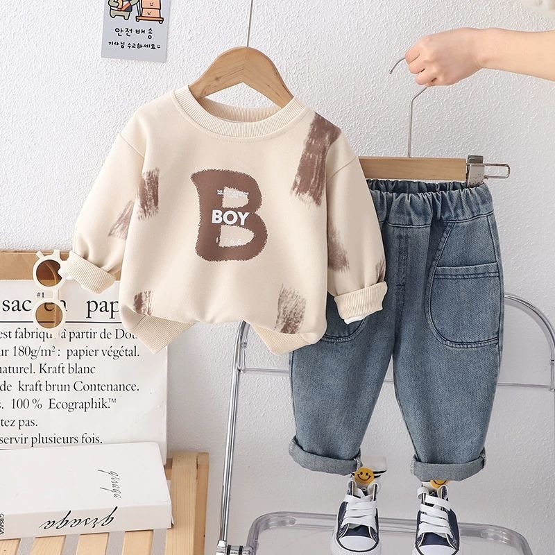 Boys Cartoon Print Sweatshirt & Pants Set | 2-Piece Spring Kids Outfit (2–7 Years)