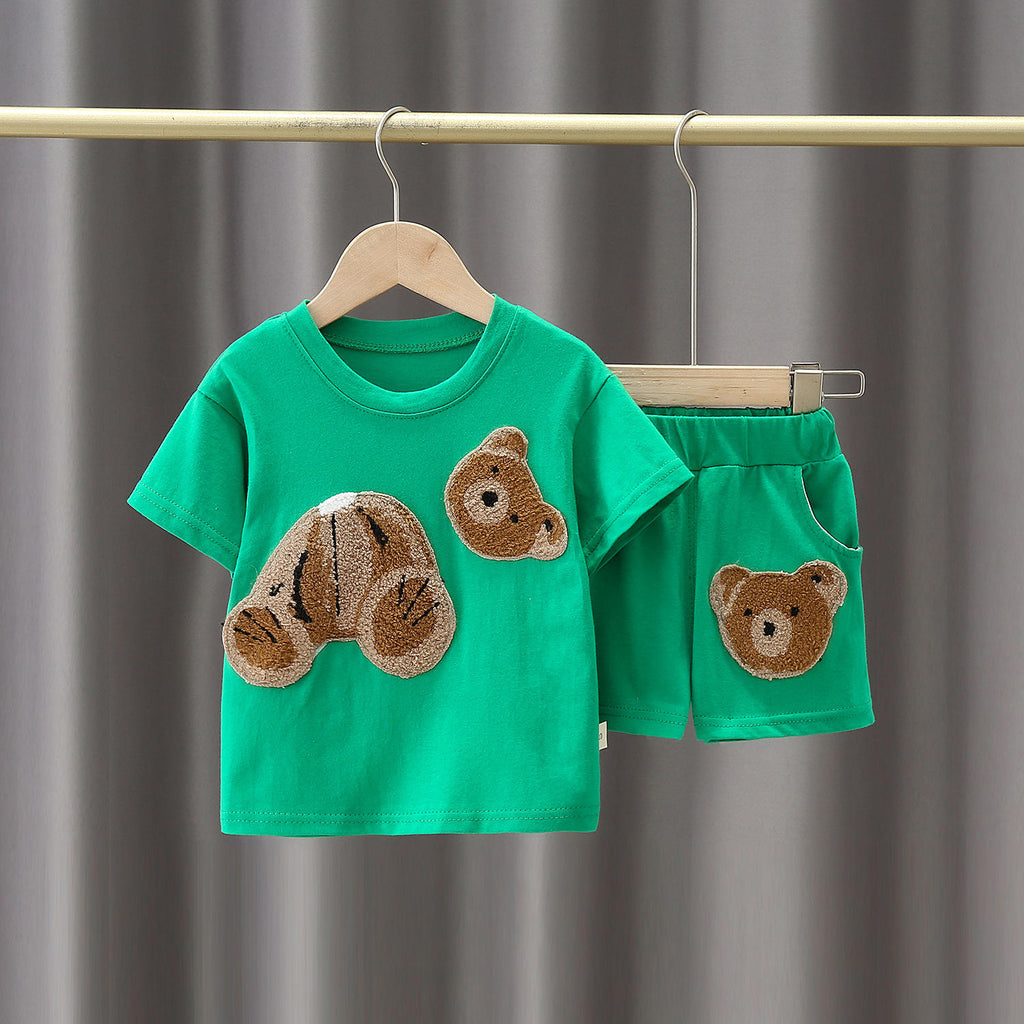 Boys Cotton Bear Print T-Shirt & Shorts Set | 2-Piece Summer Kids Outfit