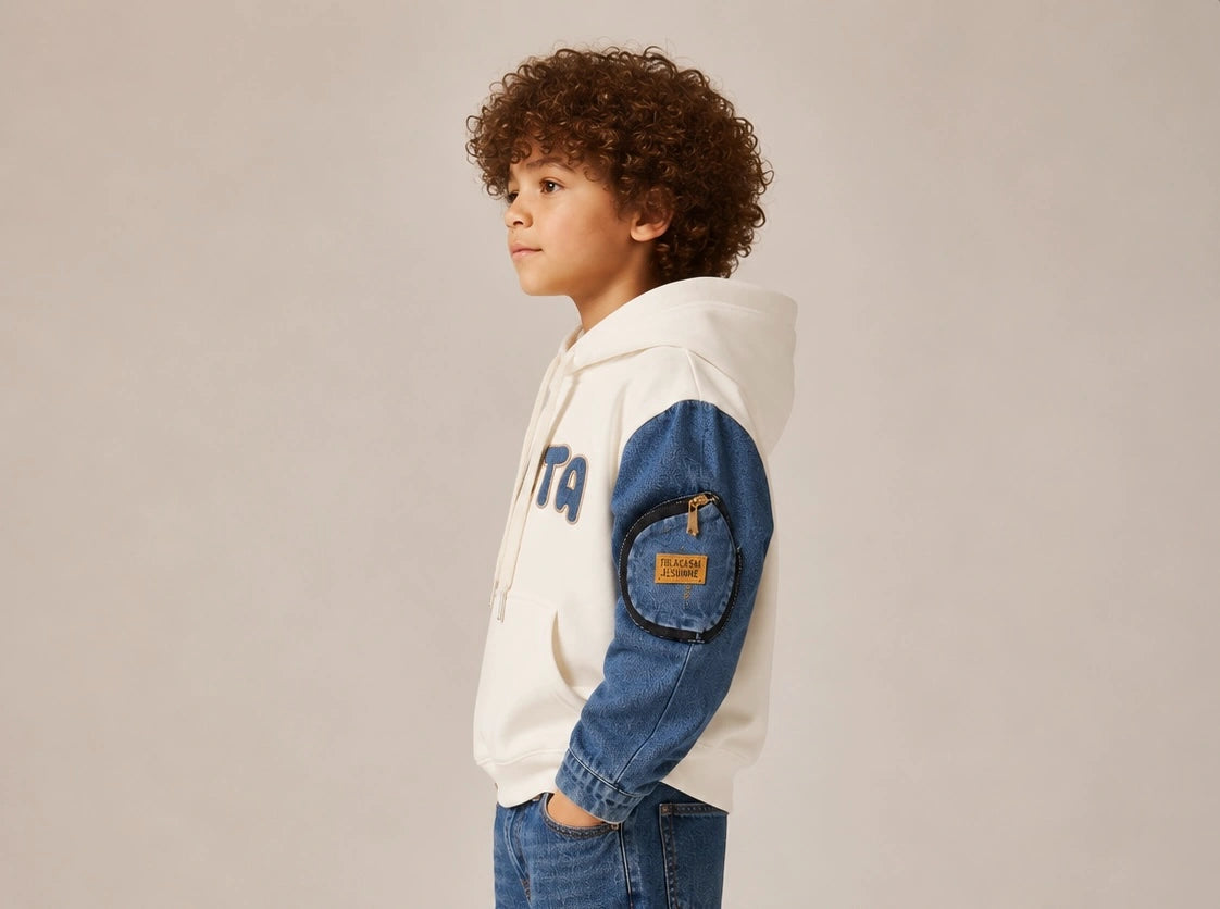 Zooppy Urban Edge Denim Sleeve Colourblock Hoodie