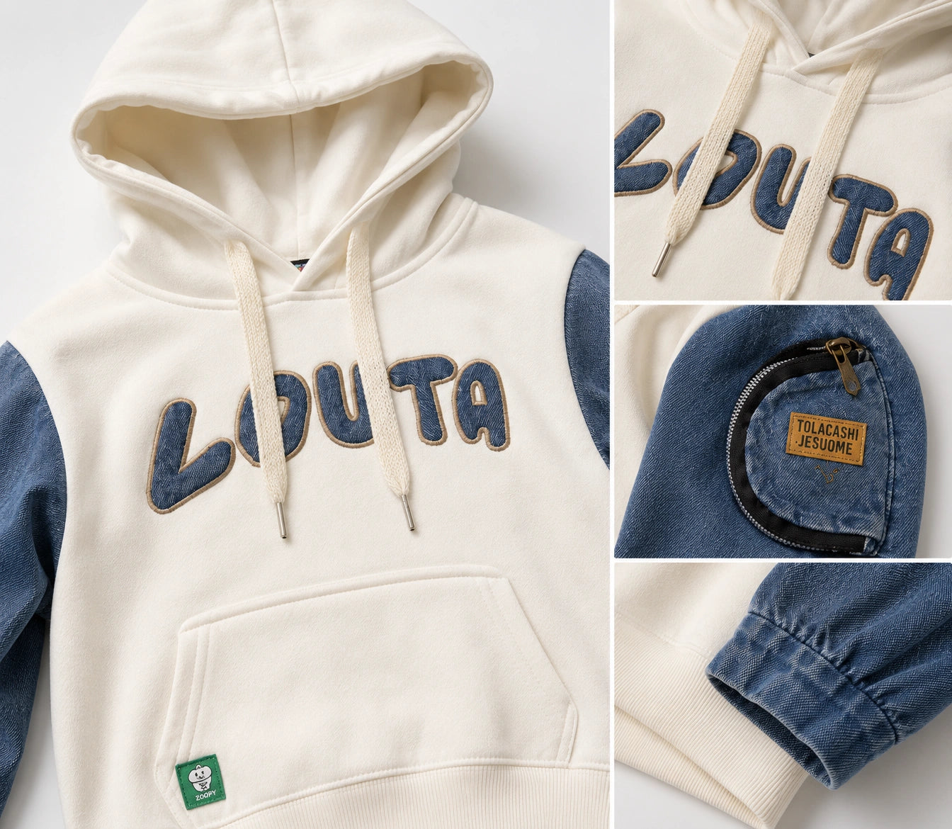 Zooppy Urban Edge Denim Sleeve Colourblock Hoodie