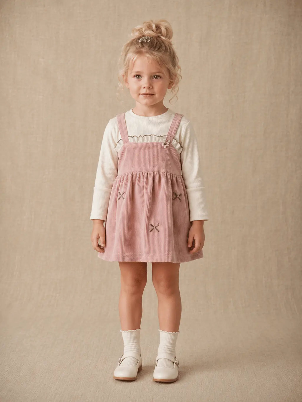 Girls Imported Frock | Pink, Brown & White | Ages 18M-5 Years