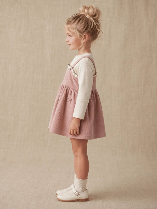 Girls Imported Frock | Pink, Brown & White | Ages 18M-5 Years