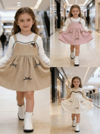 Girls Imported Frock | Pink, Brown & White | Ages 18M-5 Years
