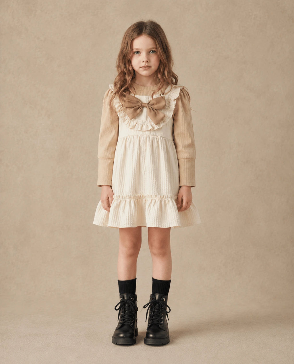 Girls Frock - Pink, Brown & White | Ages 18M-5 Years