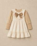 Girls Frock - Pink, Brown & White | Ages 18M-5 Years