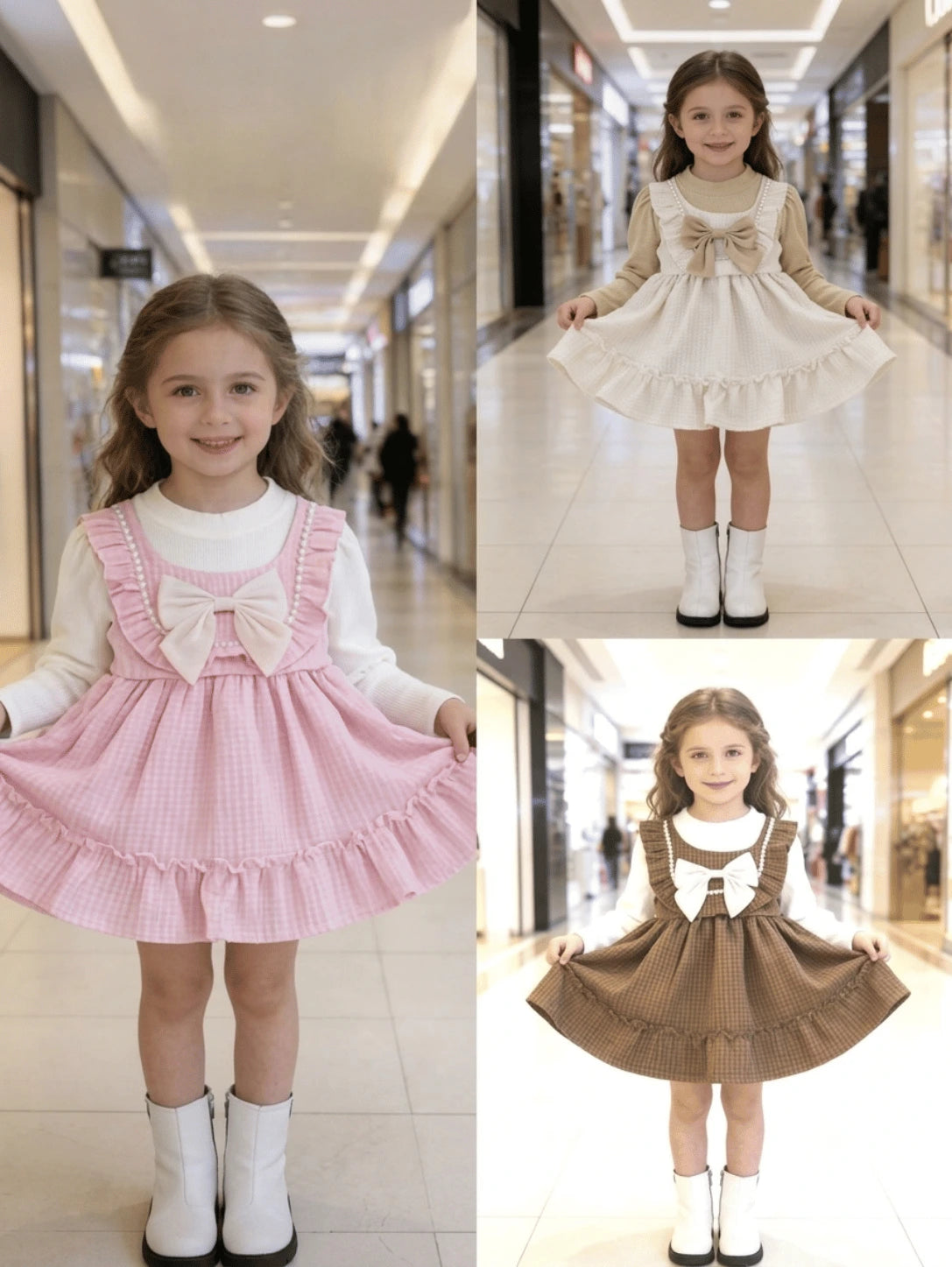 Girls Frock - Pink, Brown & White | Ages 18M-5 Years