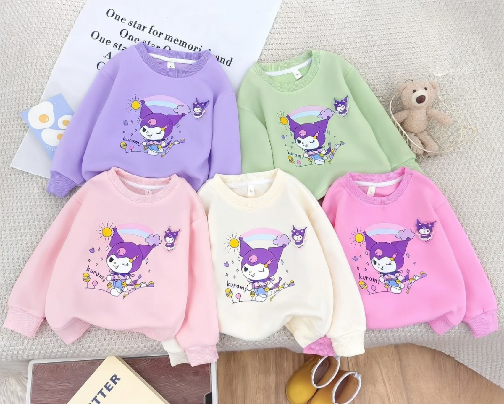 Kids Kuromi Light-Up Cartoon Cotton Hoodie | Tap to Glow Long Sleeve Sweatshirt (2–7Y)