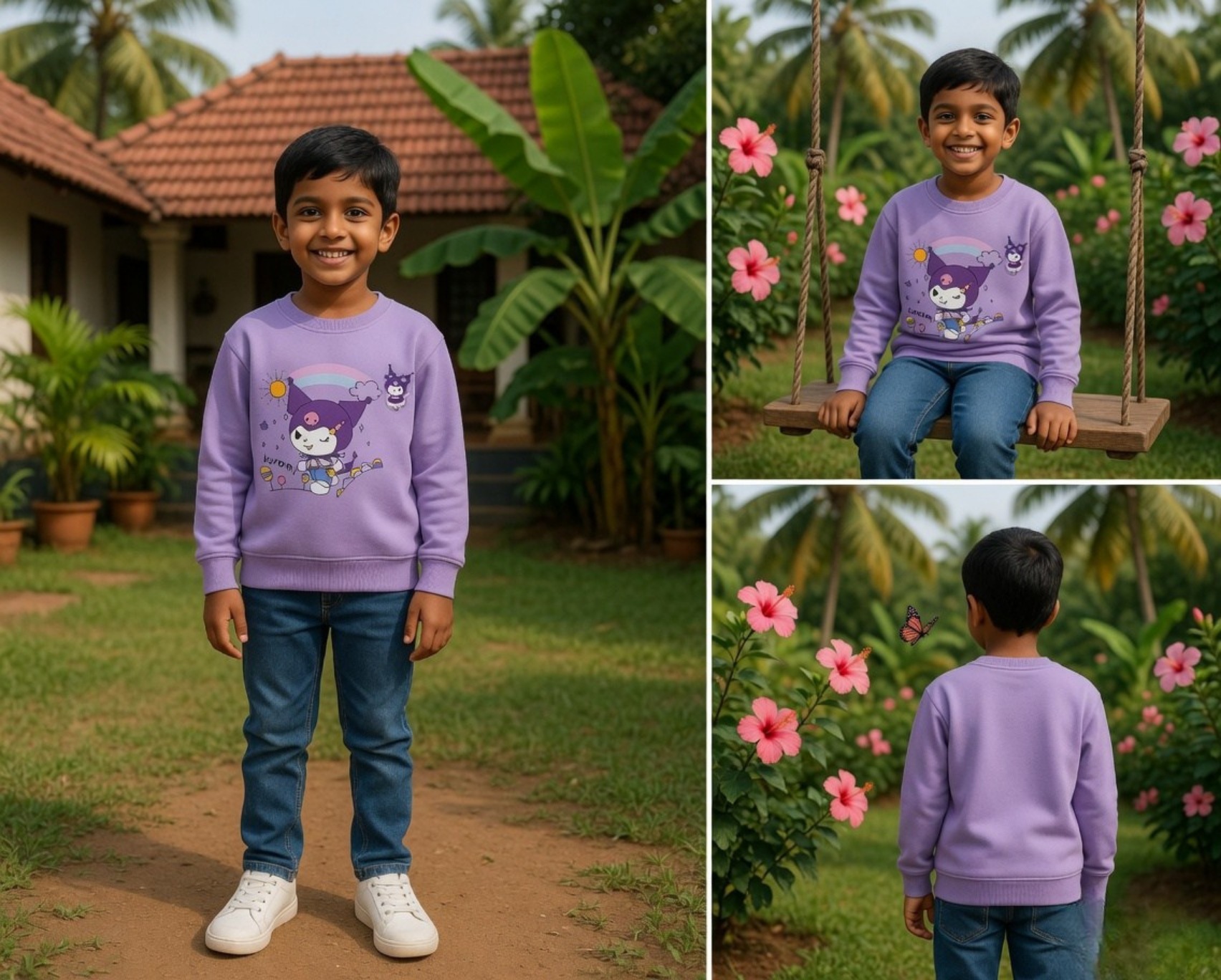 Kids Kuromi Light-Up Cartoon Cotton Hoodie | Tap to Glow Long Sleeve Sweatshirt (2–7Y)