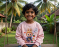 Kids Labubu Light-Up Chest Badge Pullover Sweater | Tap to Glow Long Sleeve Top (2–7Y)