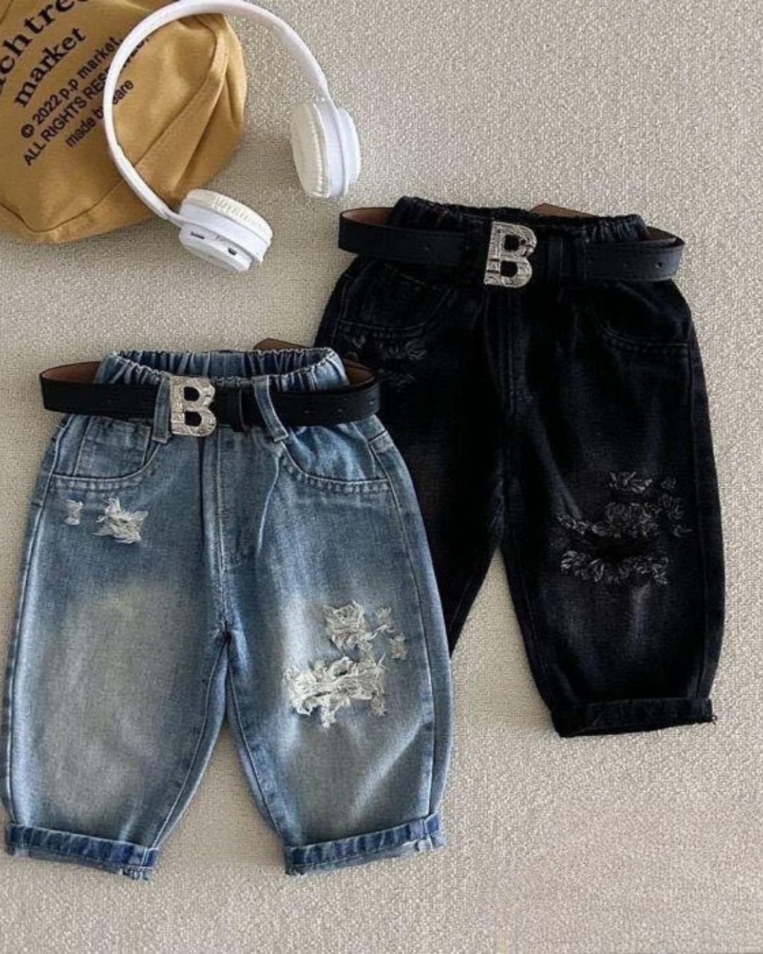 Boys Hip Hop Jeans – Soft Washed Denim with Printed Waistband | Kids Casual Pants
