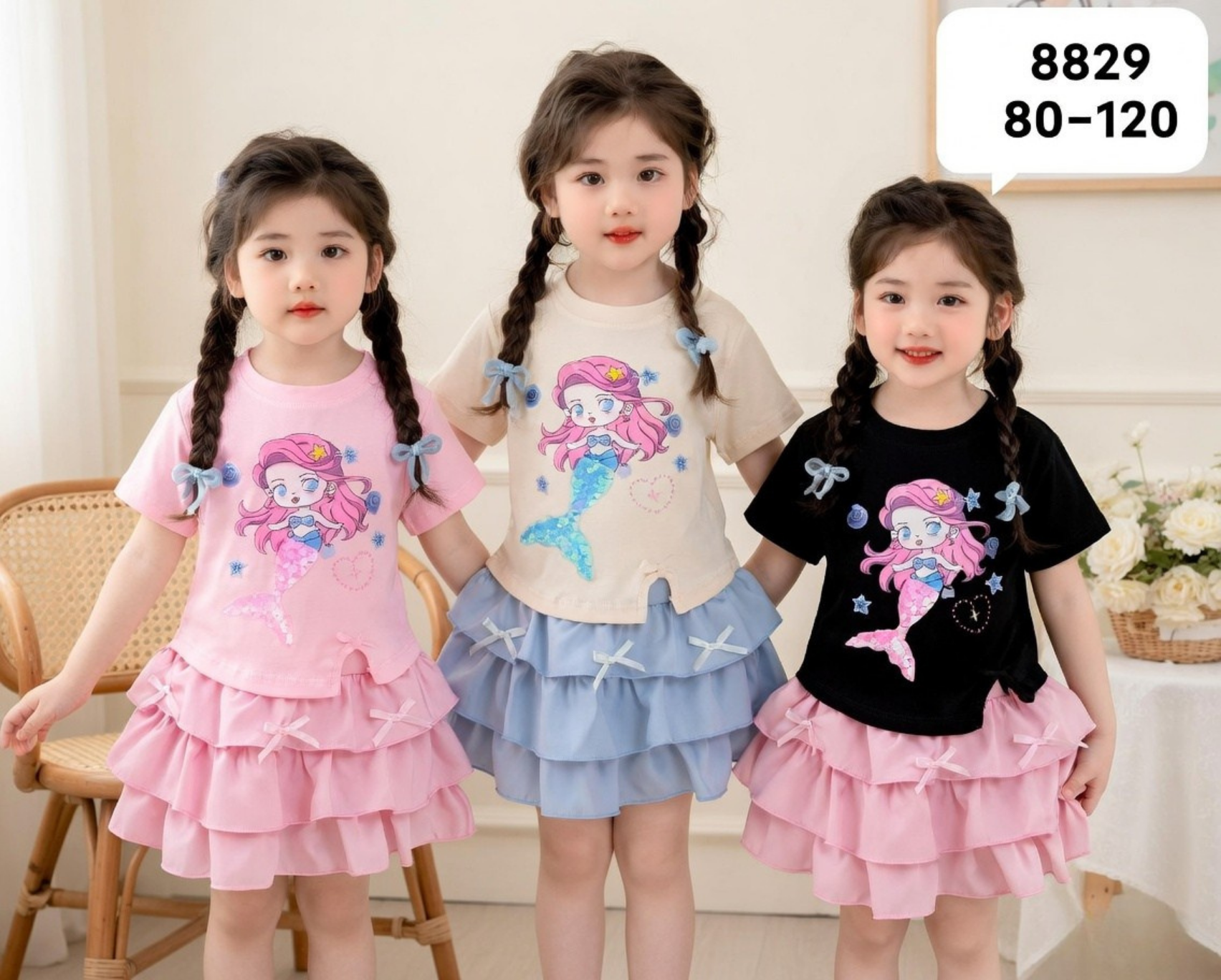 Girls 3D Graphic Ruffle Trim Layered Mesh Hem Dress | Sweet Party Dress (18M–6Y)