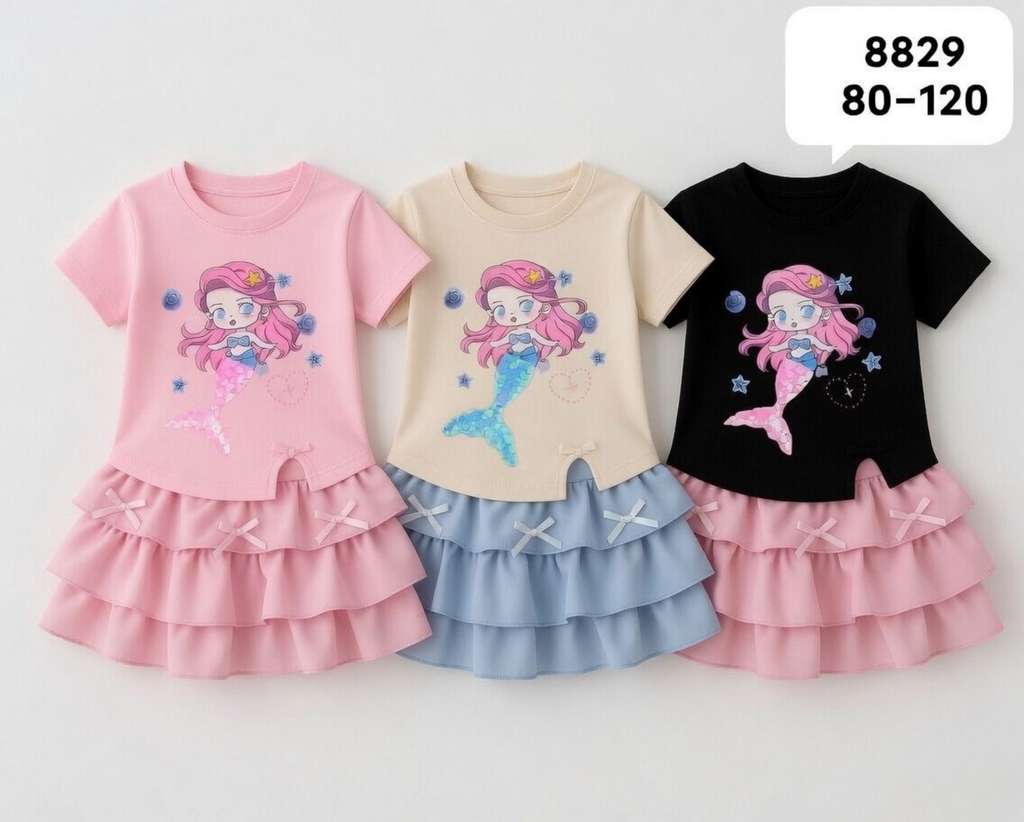 Girls 3D Graphic Ruffle Trim Layered Mesh Hem Dress | Sweet Party Dress (18M–6Y)