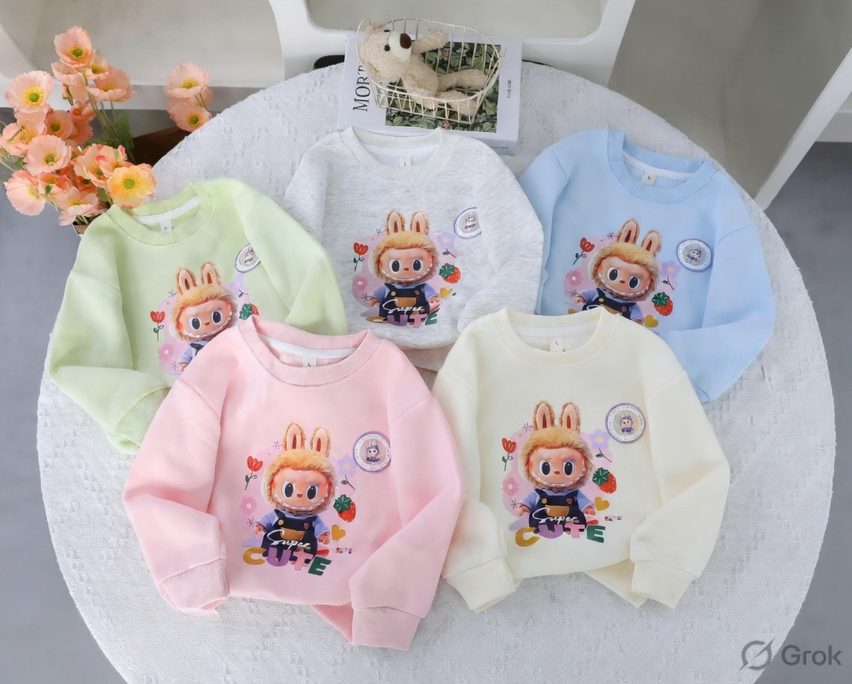 Kids Labubu Light-Up Chest Badge Pullover Sweater | Tap to Glow Long Sleeve Top (2–7Y)