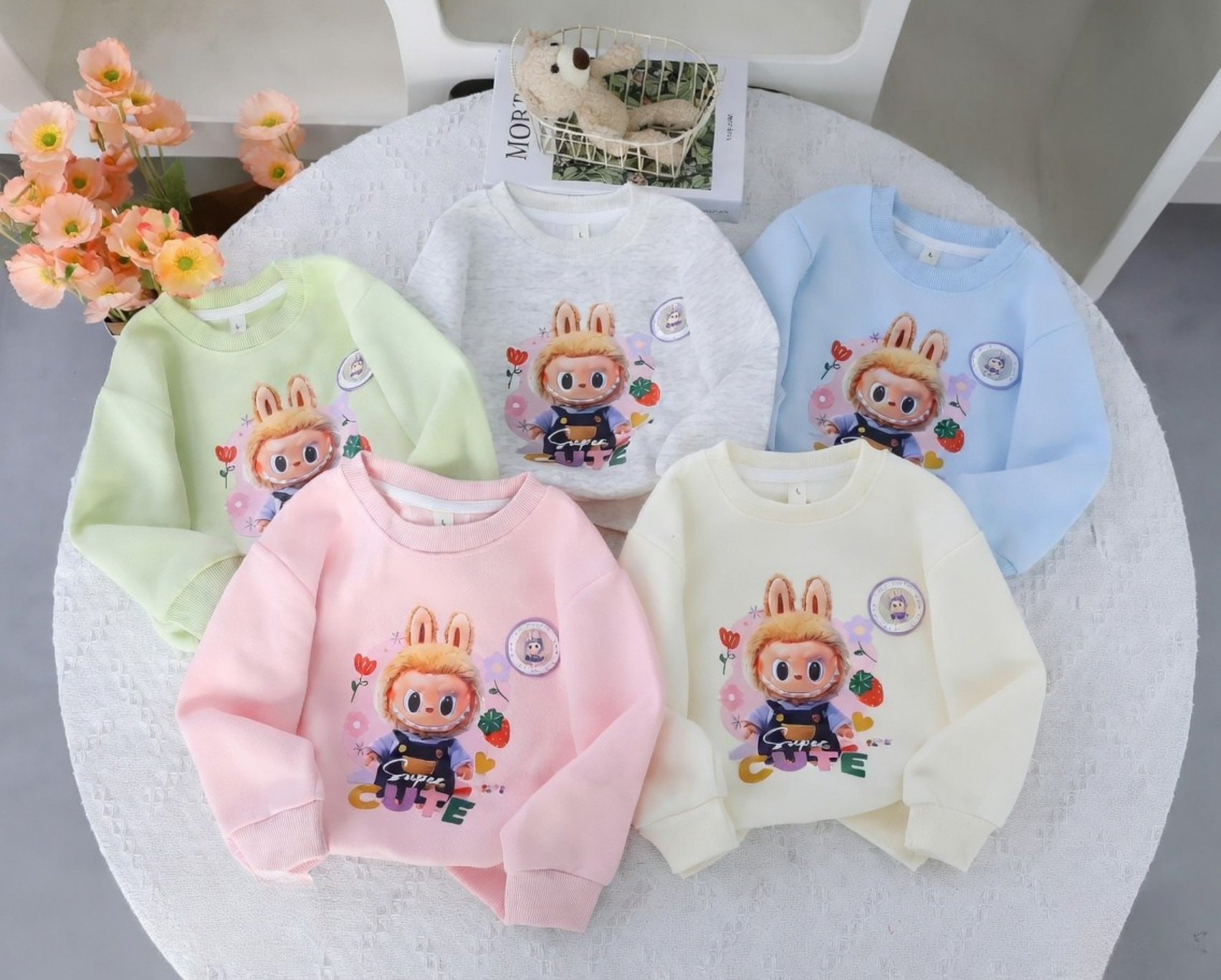 Kids Labubu Light-Up Chest Badge Pullover Sweater | Tap to Glow Long Sleeve Top (2–7Y)