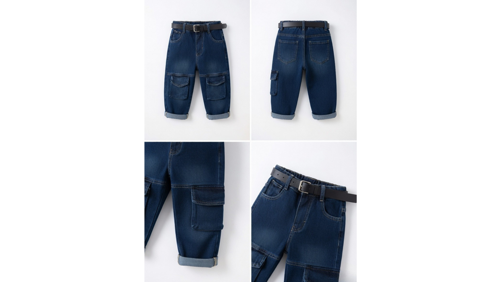 Boys Multi-Pocket Cargo Jeans | Spandex Denim Jogger Pants for Kids (2–7 Years)