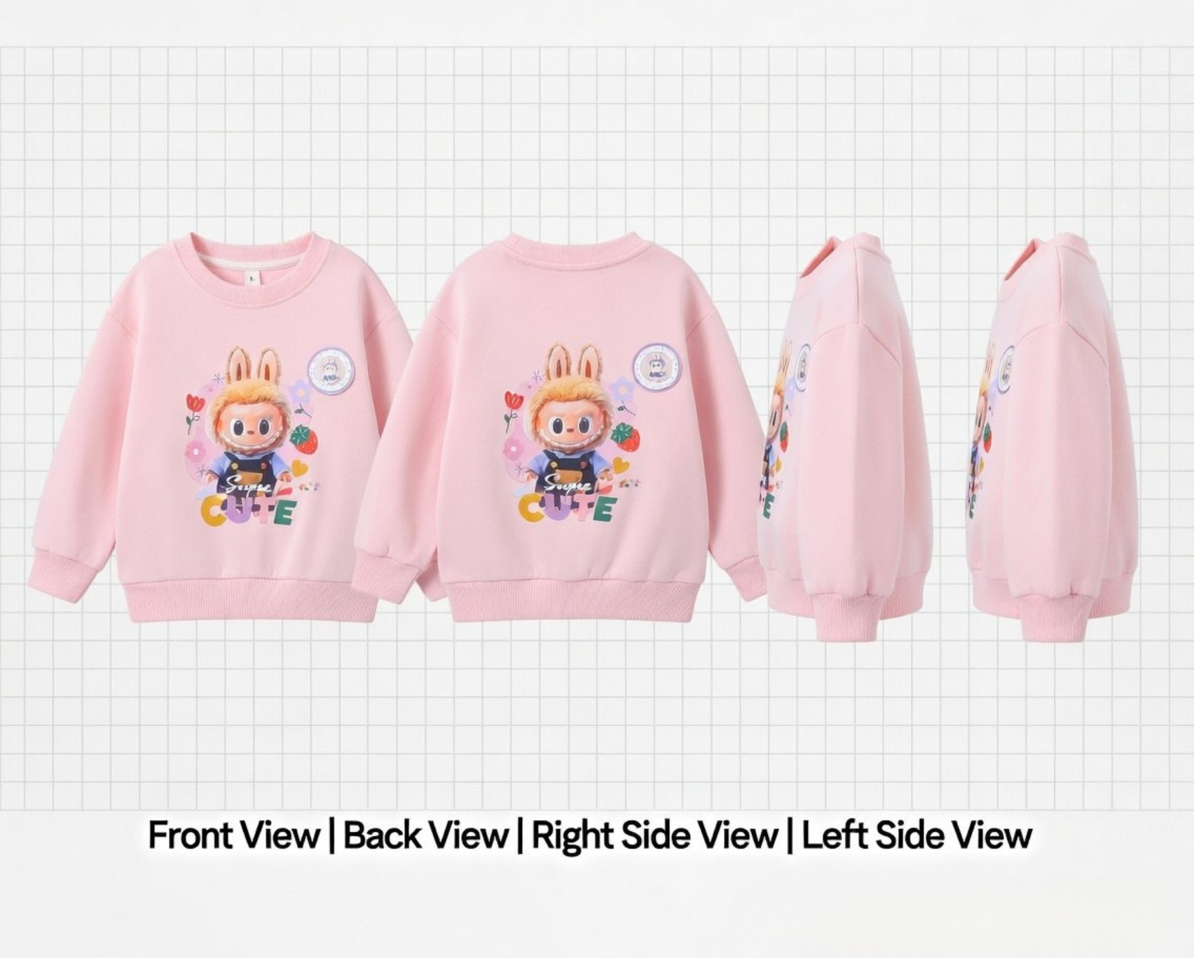 Kids Labubu Light-Up Chest Badge Pullover Sweater | Tap to Glow Long Sleeve Top (2–7Y)