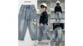 Boys Korean Style Printed Denim Jeans | Cotton Back-Pocket Casual Pants (18M–6Y)