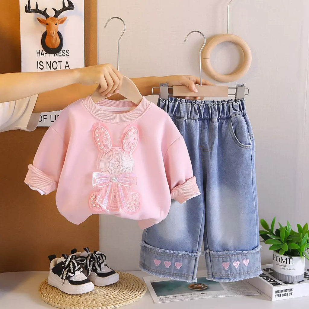 Girls Cartoon Long Sleeve Sweatshirt & Pants 2-Piece Set | Spring Autumn Casual Outfit (2–7Y)