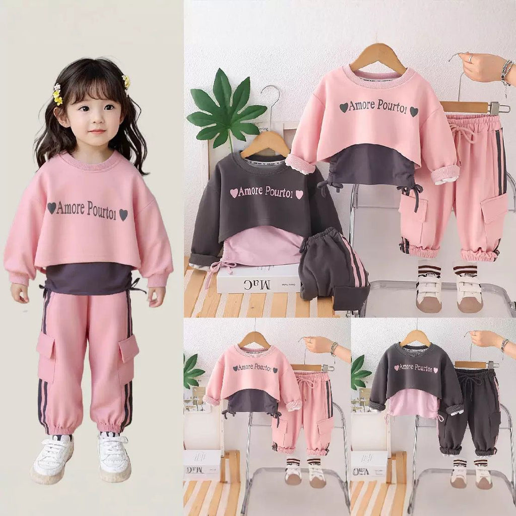 Girls Printed Hoodie, Vest & Pants 3-Piece Set | Autumn Spring Casual Outfit (2–7Y)