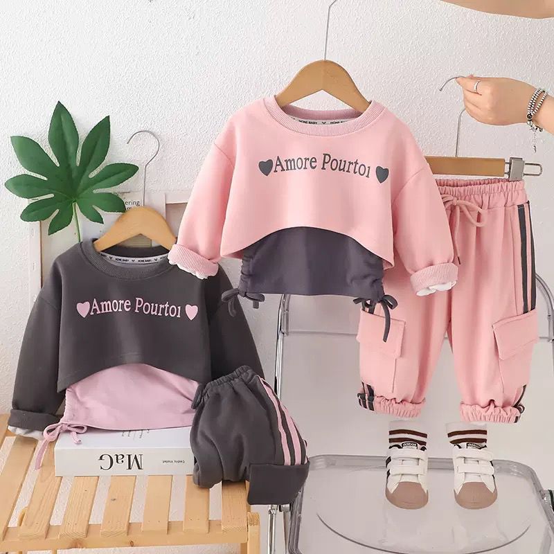 Girls Printed Hoodie, Vest & Pants 3-Piece Set | Autumn Spring Casual Outfit (2–7Y)