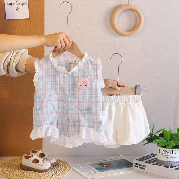 Girls Checked Sleeveless Top & Shorts Set | 2-Piece Summer Outfit (18M–6Y)